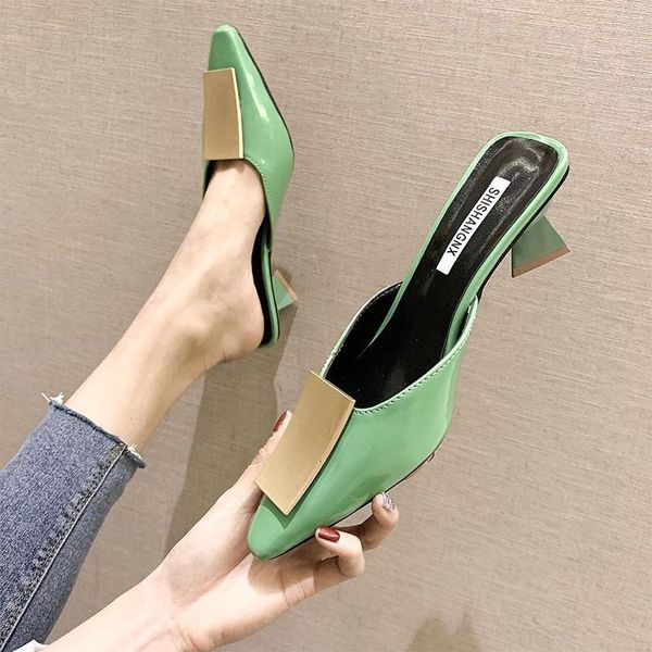 

slippers summer pointed toe heel high heels sandals lady pumps slip on shoes women party wedding slingbacks classics, Black