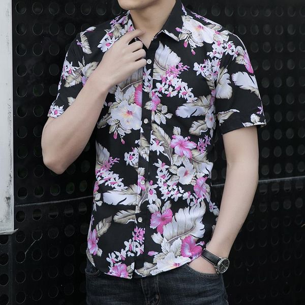 

men black short sleeve shirt 2021 summer wedding banquet mens dress shirts large size 7xl flower casual men's, White;black