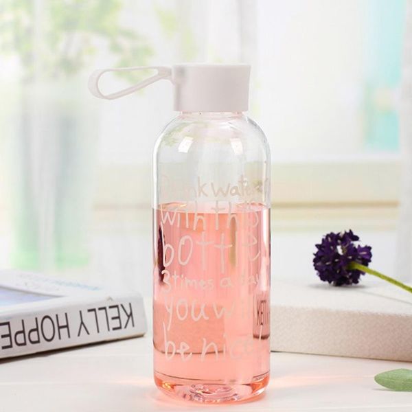 

water bottles 550ml letter printed clear plastic sports bottle drinking container with handle lid bpa free