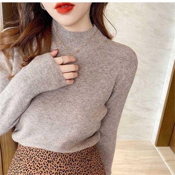 

fashion women's knitted sweater solid half high collar winter womens sweaters pullover woman basic female clothing 211025, White;black