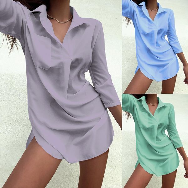 

beach cover ups solid office women dresses v neck crochet swimwear overall split long swimsuit smock robe tunic, Black;gray