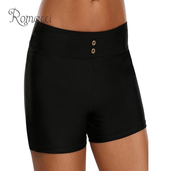 

women's shorts romacci plus size swimwear women swim bottom solid color high waist boardshorts black 2021, White;black