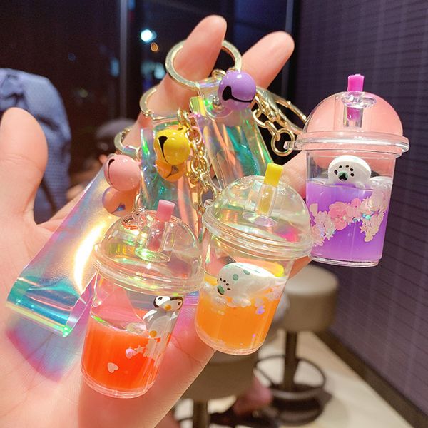 

keyring keychain wanghong marine animal milk tea cup drifting bottle pendant acrylic oil creative gift, Silver