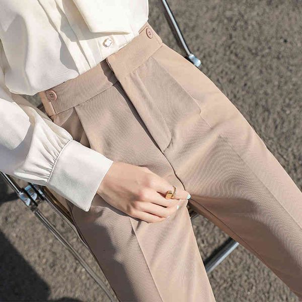 

women's pants & capris women casual spring solid pant suit ladies high-waisted elastic pockets harem vintage loose s p04 lbap, Black;white