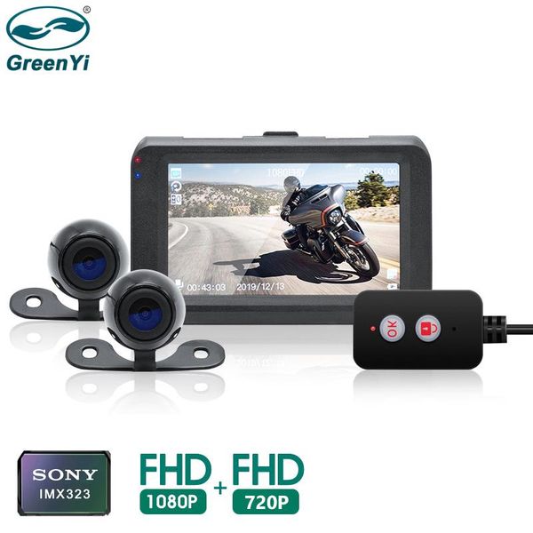 

car rear view cameras& parking sensors greenyi mt22 motorcycle dvr dash cam full hd 1080p+720p front video recorder camera box