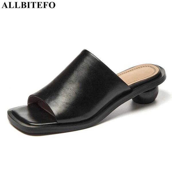 

allbitefo soft genuine leather women sandals shoes street fashion leisure summer women slippers outdoor flip flops 210611, Black