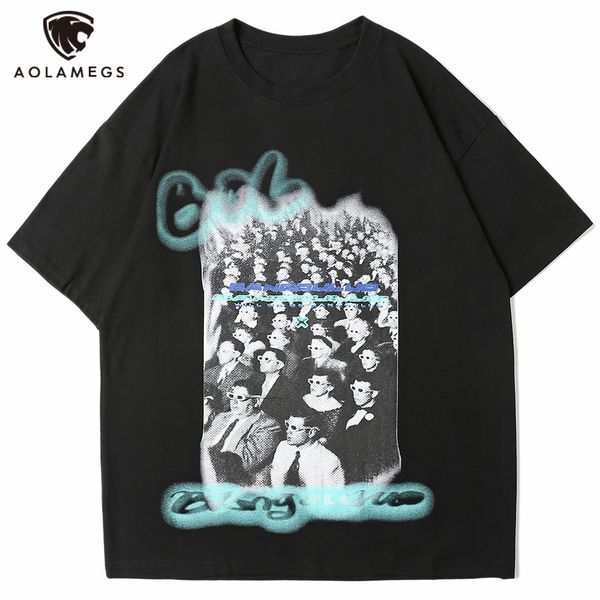 

men's polos aolamegs t-shirt of men gradient crowd print ink jet male hip hop hipster couple summers cool streetwear, White;black