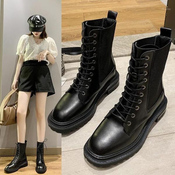 

boots ankle women shoes woman fashion flat pu short 2021 autumn breathable stretch d5101, Black