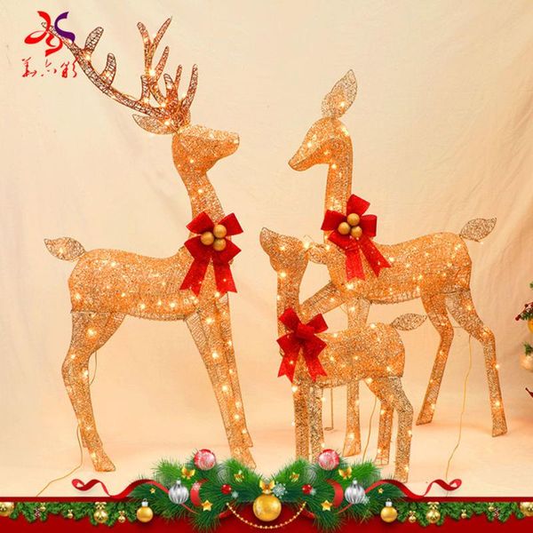 

christmas decorations 2022 iron frame decoration gold elk deer lights navidad year shopping mall ornaments home dec