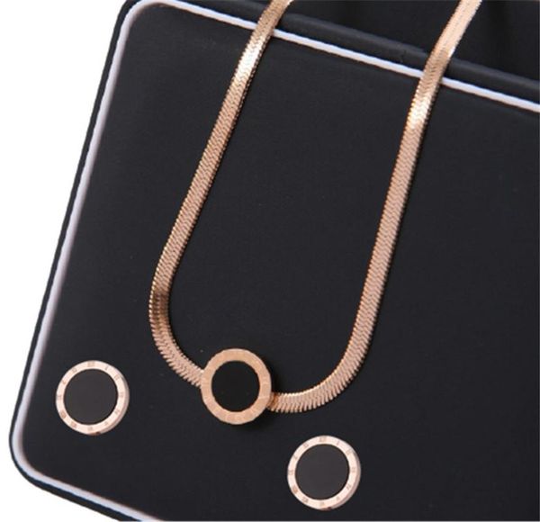 

earrings & necklace 316l stainless steel snake chain roman numeral pendant earring set bizuteria slubna, Silver