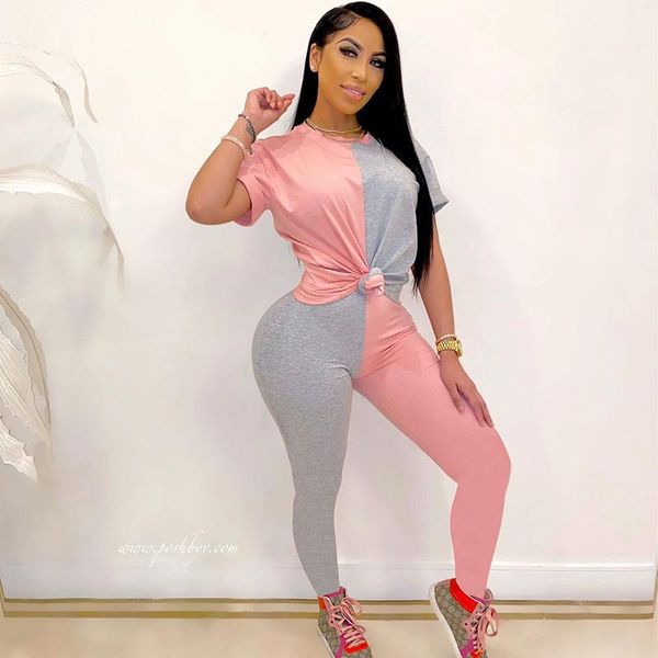 

trendy color block splice two piece set tracksuit women t-shirt and pants casual sweat suit jogger matching sets lounge wear dress, White