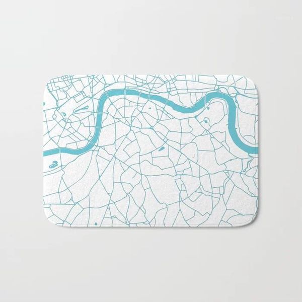 Tapetes de banho Tapetes engraçados Londres Branco na Turquesa Mapa de rua Caçador Mat Mat Pad Home Decor Banheiro Tapete Porta Piso