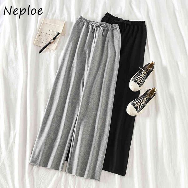 

summer korean causal women pants high waist fashion solid long trousers wide leg pantalones mujer 1f143 210430, Black;white