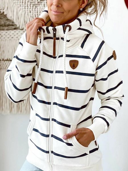 

women's hoodies & sweatshirts female drawstring women casual stripe hooded sweatshirt harajuku autumn winter long sleeve pocket hoodie, Black