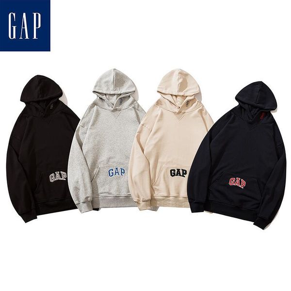 

brand hoodie autumn new gap men's embroidered couple's kangaroo pocket sports pullover tide brand terry top, Black