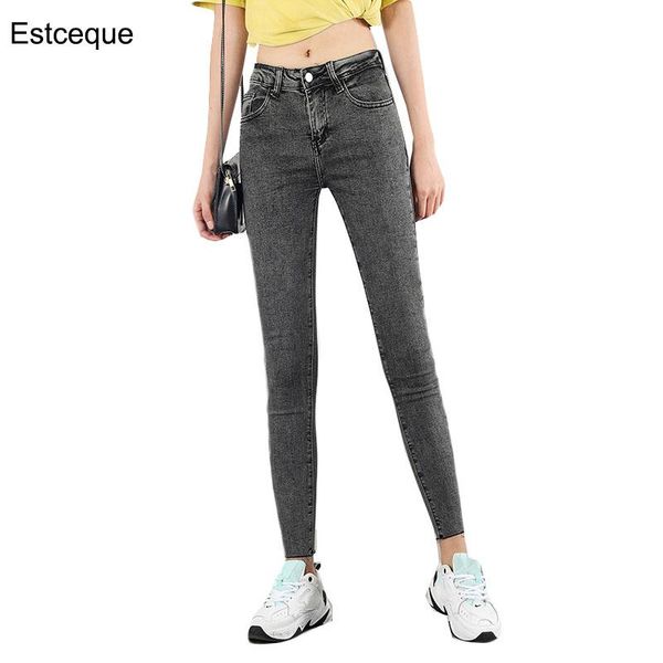 

women's jeans 2021 high waist gray casual elasticity thin women plus size slimming pencil female long, Blue