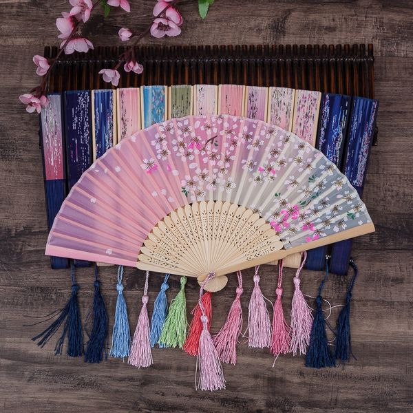 Китайский старинный ручной вентилятор с кисточкой свадьба свадьба свадебная вечеринка вкладки складные карманные вентиляторы