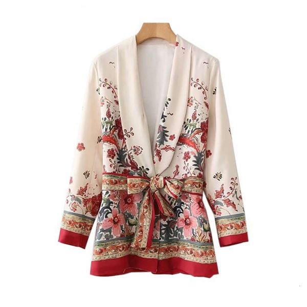 

spring and summer women's style with belt printed casual suit coat, Black;brown