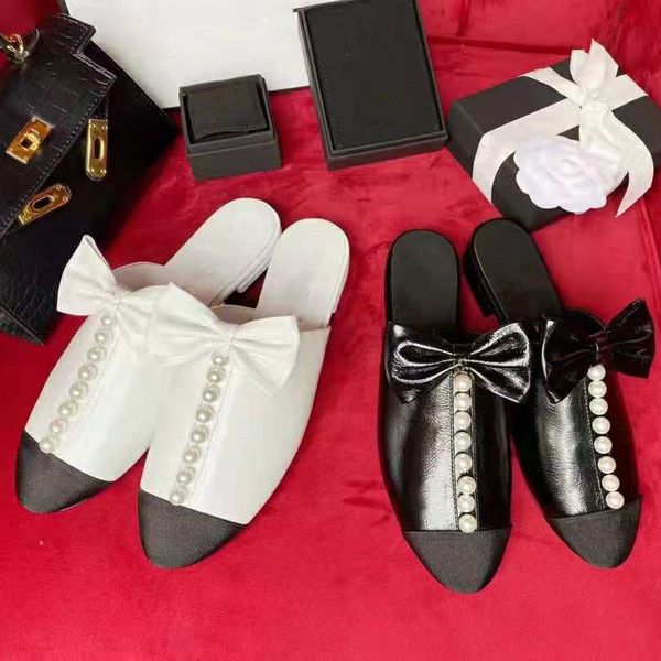 

70% off wholesale sandals flip-flops prowow summer butterfly-knot slippers luxury designers design flat with shoes genuine leather sheepskin, Black