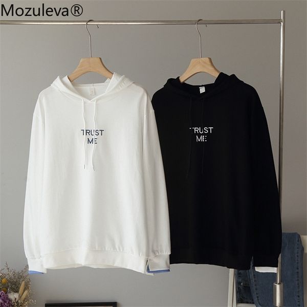 

white color women's autumn embroidered lettered hooded long-sleeved pullover hoody one-piece 210427, Black