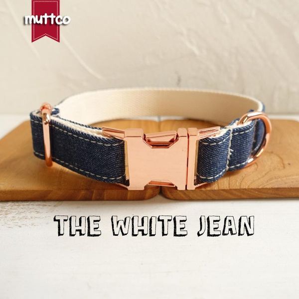 

dog collars & leashes 10pcs/lot muttco wholesale self-design collar the whie jean mazarine and white leash 5 sizes udc036m