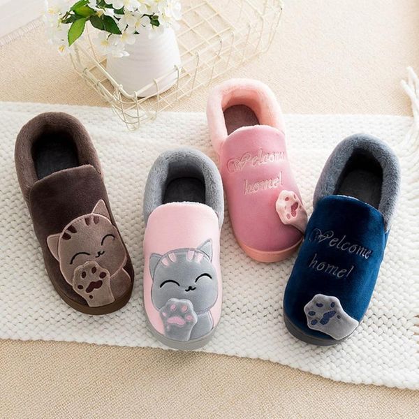 

slipper kids baby boys girls winter slippers cartoon cat non-slip home indoors shoes fashion warm children bedroom, Black;grey