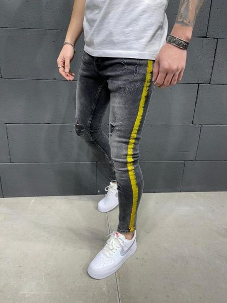 

men's jeans premium striped dark gray, Blue