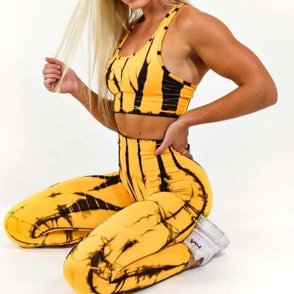 

yoga outfit high elastic tie dye gym wear seamless wholesale sport suit women fitness clothing sportswear running leggings set