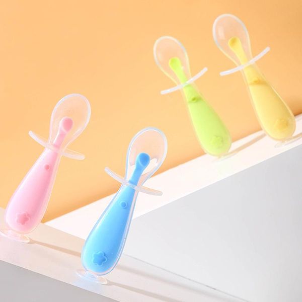 

cups, dishes & utensils kids silicone spoon cute short handle training tableware baby water feeding with baffle learning eat children dinner