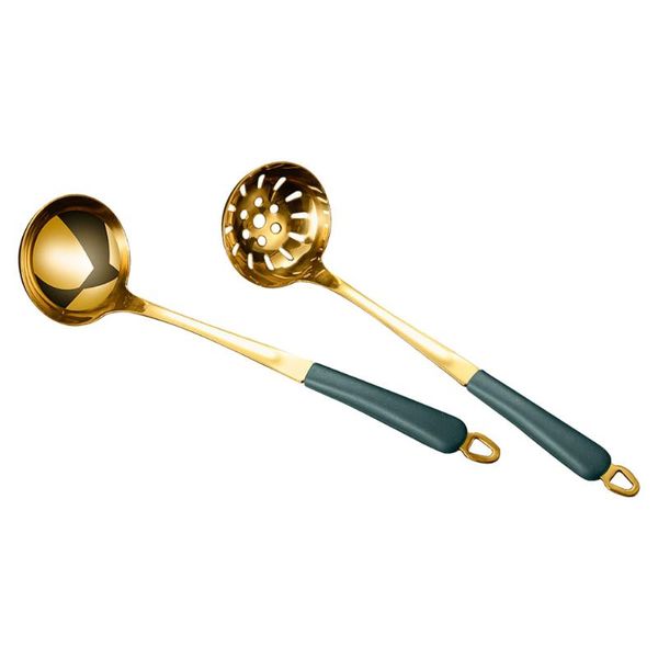

spoons 2pcs soup spoon practical serving colander pot scoop (gold)