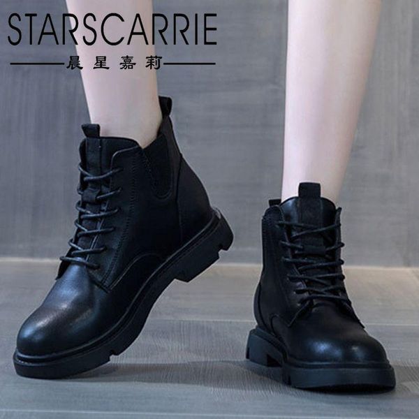 

boots black versatile short tube leather flat bottom thick heeled motorcycle in autumn and winter 2021