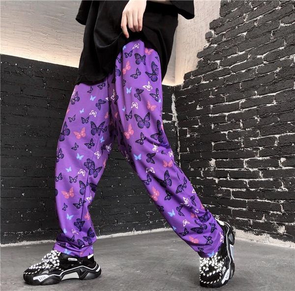 

women's pants & capris high-quality printed butterfly wide-leg summer women korean harajuku print chic trousers loose casual, Black;white