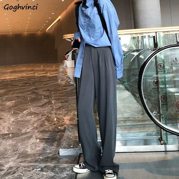 

casual pants women wide-leg high waist full length trousers button elegant lady streetwear korean style loose all-match ins women's & c, Black;white