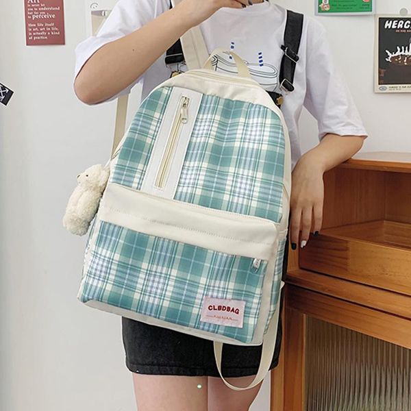 

school bags plaid nylon backpack for women korean large capacity bag cute female anti theft bookbag soft fabric girl bagpack