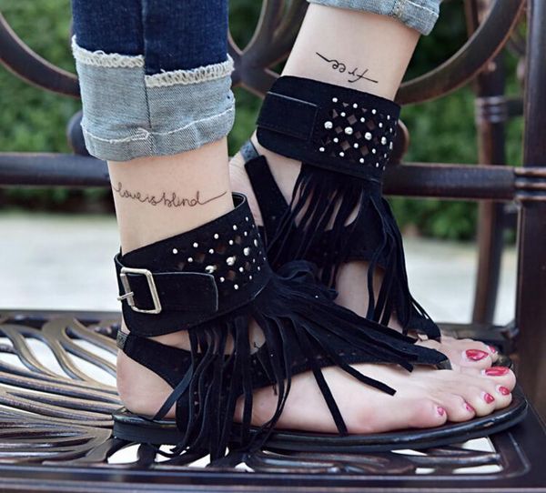 

arrive women bohemian sandals flat tassels casual summer shoes, Black