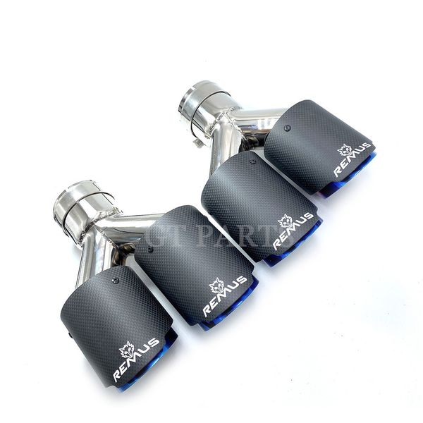

1 pair dual pipes straight cut remus sport carbon fiber exhaust muffler tips burnt blue inner pipe for bmw audi golf mazda