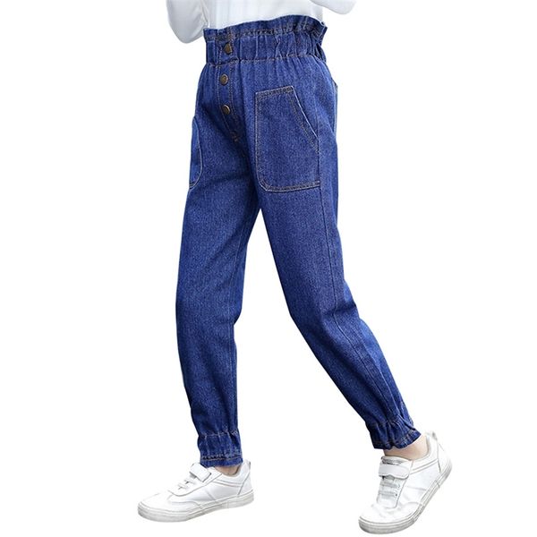 

jeans girl solid color girl's casual style kids spring autumn children's clothing 6 8 10 12 14 210527, Blue