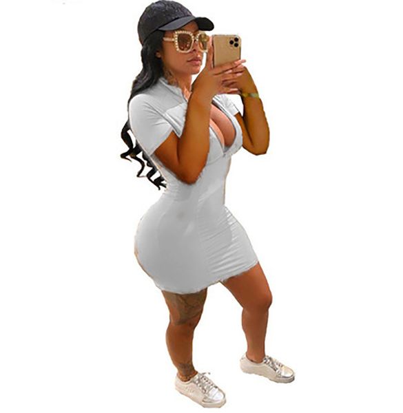 

women's dresses 2021 casual zipper tight nightclub short sleeve, Black;gray