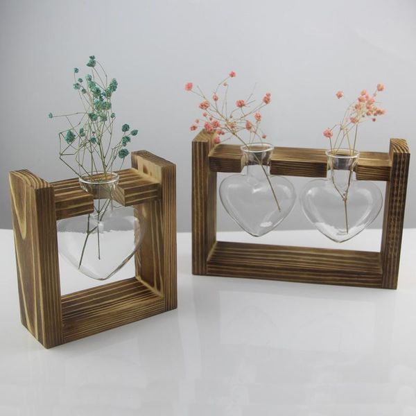 

vases vintage style love heart shape clear glass tableplant bonsai flower vase wedding party decorative terrarium with wooden tray