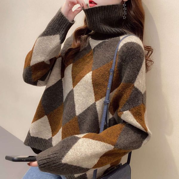 

women's sweaters sweatersturtleneck pullover french lazy style autumn women's color matching korean geometric t-shirt apzt, White;black