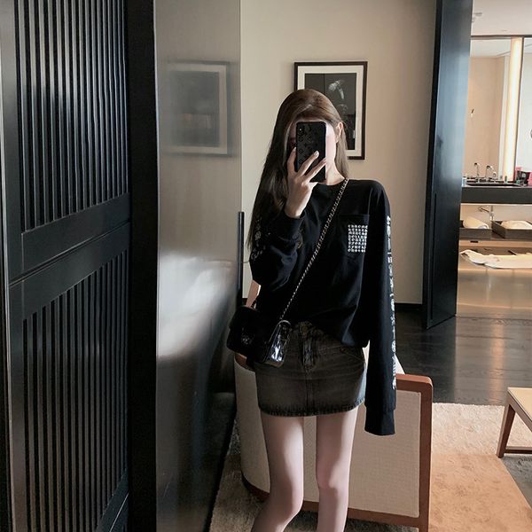 

good morning, fan 21 ch couple cross printed long sleeve t-shirt, Black