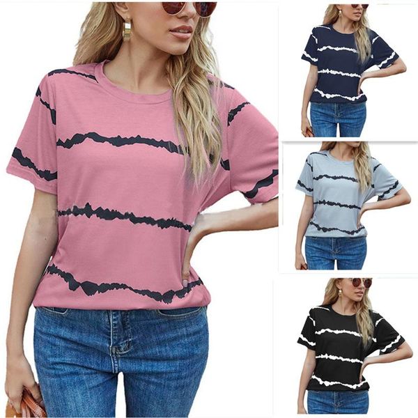 

women's t-shirt 2021 summer casual fashion stripe printed short sleeve top, White