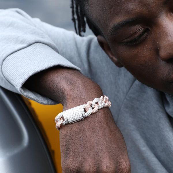 

link, chain hip hop 15mm box clasp iced out heavy buckle cuban link cubic bracelet men mariner white gold plated jewelry, Black