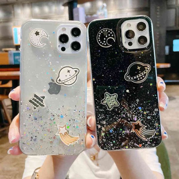 

luxury case with purple and starry sky for iphone 12 11 pro max x xr max 7 8 plus, transparent back cover