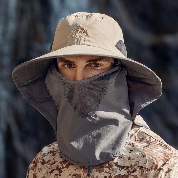 

summer outdoor hiking camping cap sunscreen water resistant uv protection neck cover fishing hat sports hats, Black;white