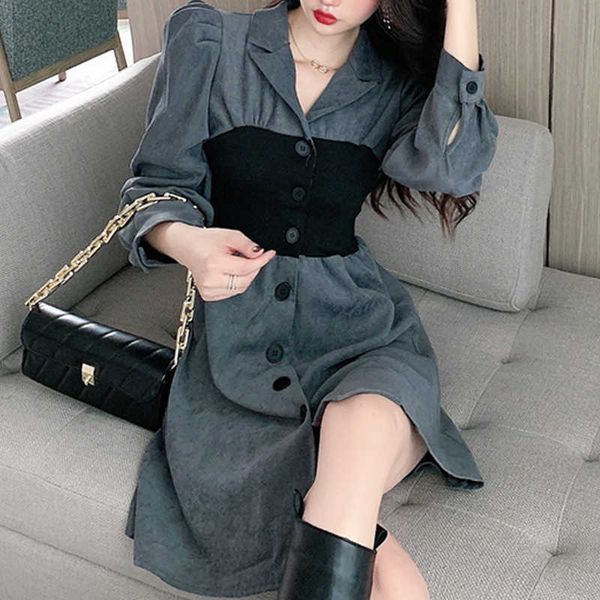 

party elegant dres long sleeve patchwork casual mini shirt female autumn office blazer korean clothing 210604, Black;gray