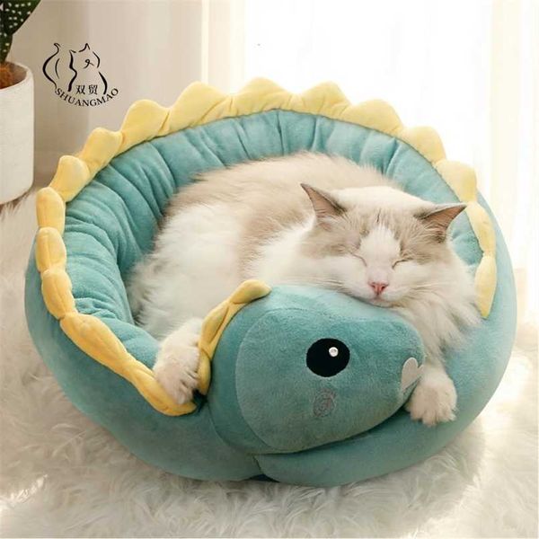 Vendi Pet Cat Bed Dinosauro Rotondo Letti per cani di piccola taglia per gatti Cucciolo adorabile Tappetino Morbido Divano Nido Caldo Gattino Sonno Prodotti 211006