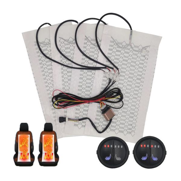 

car seat covers universal 12v carbon fiber heater heat pads set 3 levels round dual control switch with harness kit winter warmer cover