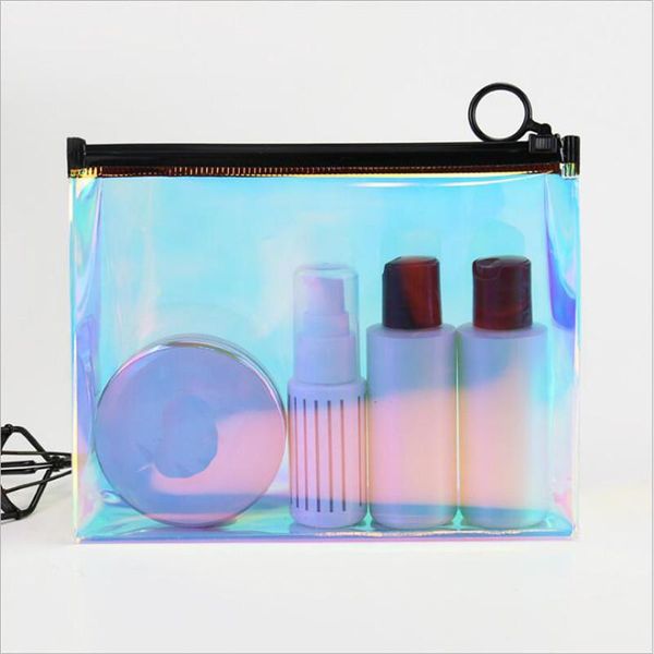 

laser travel cosmetic bag women toiletry transparent waterproof zipper toothbrush wash pouch make up organizer kit bags & cases