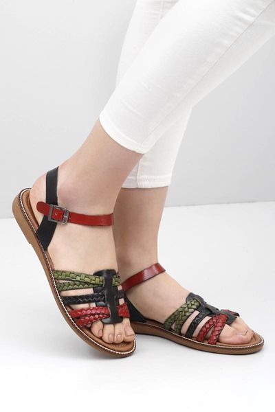 

sandals genuine leather black red women 35236